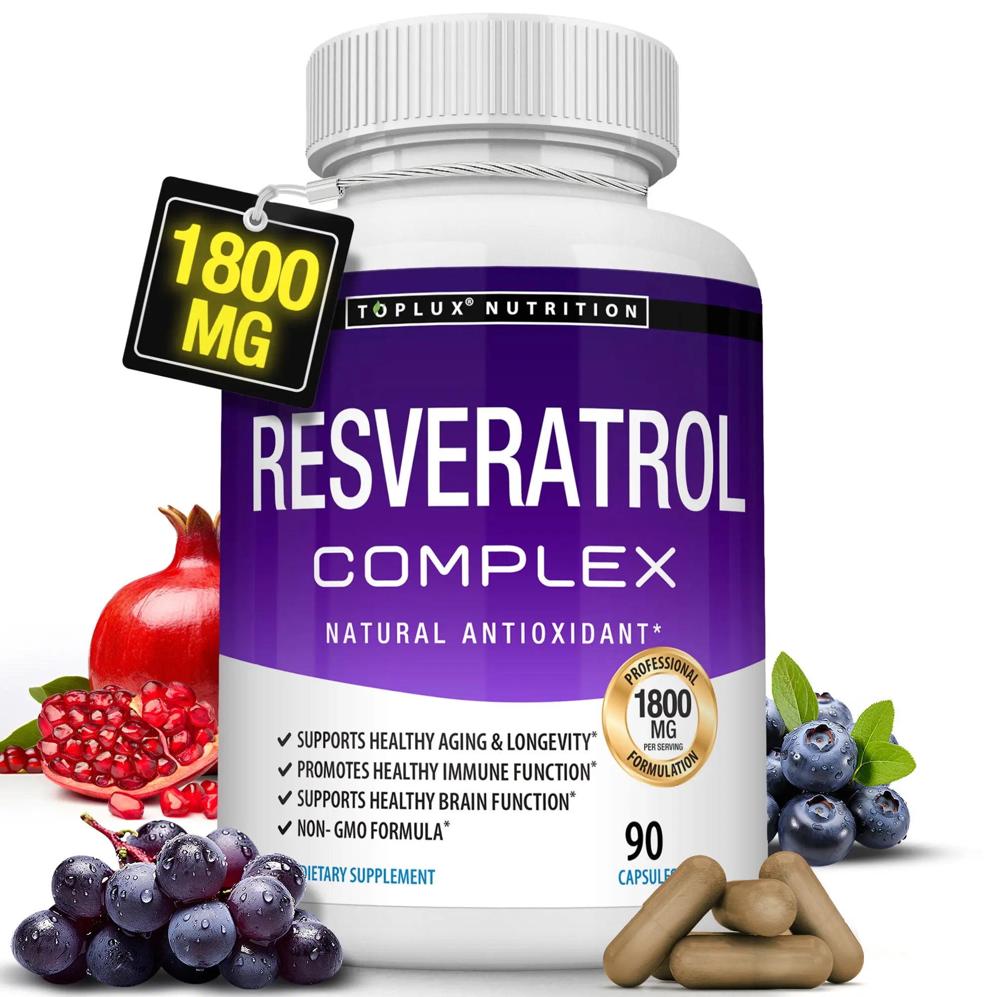 Suplemento de Resveratrol 1800 mg - Apoyo Antioxidante Natural