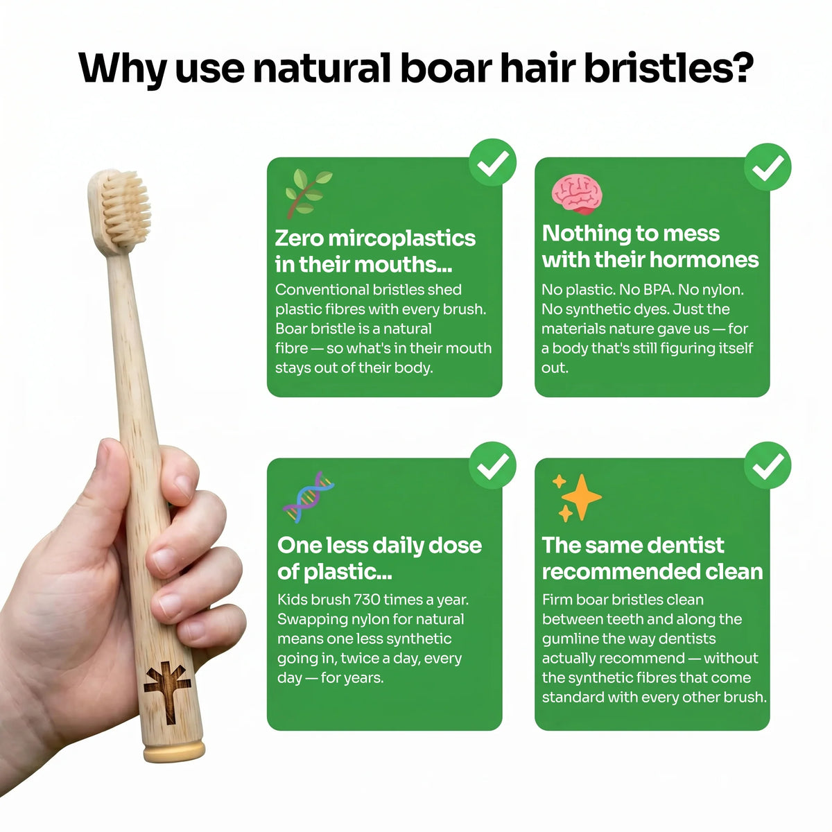 Boar Bristle & Bamboo Toothbrush for kids! (4 Pack)