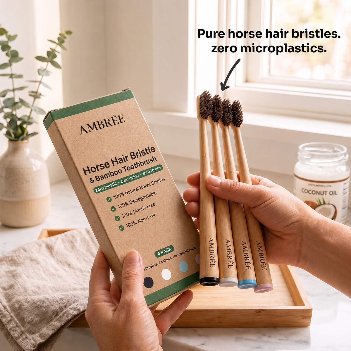 Natural Bristle Toothbrush Boar or Horse Hair