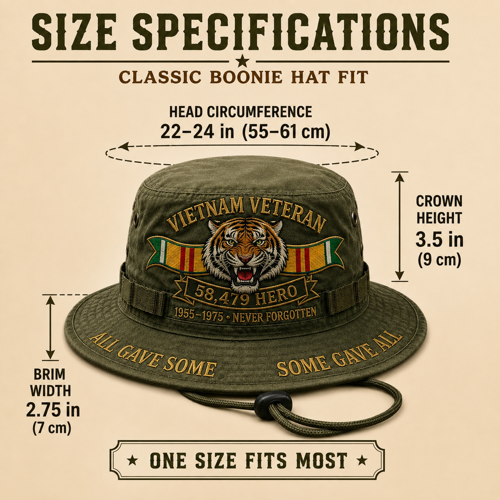 Vietnam Veteran Embroidered 58,479 Hero Boonie Hat